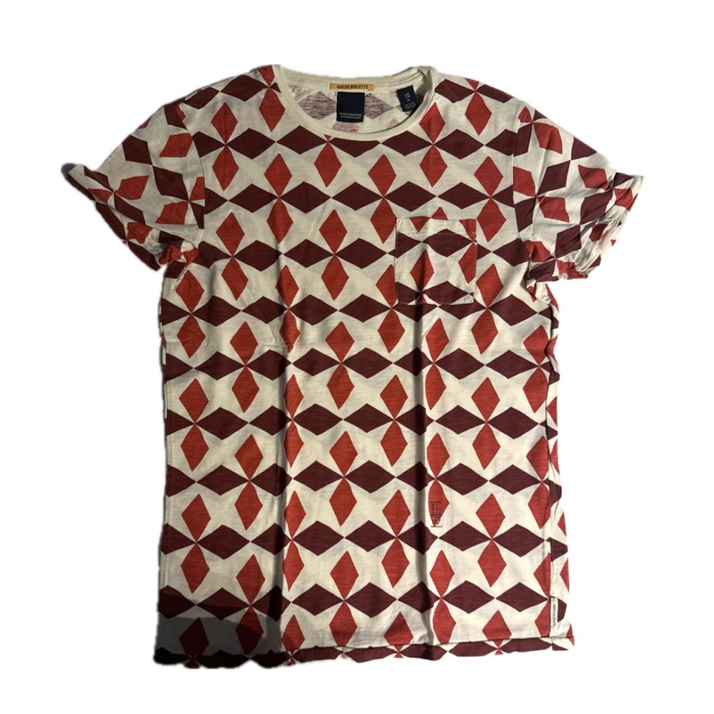 Scotch & Soda Red and White Geometric Tee